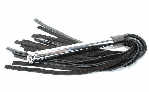 Чёрная плеть с металлической рукоятью БДСМ арсенал 54015 (50 см)