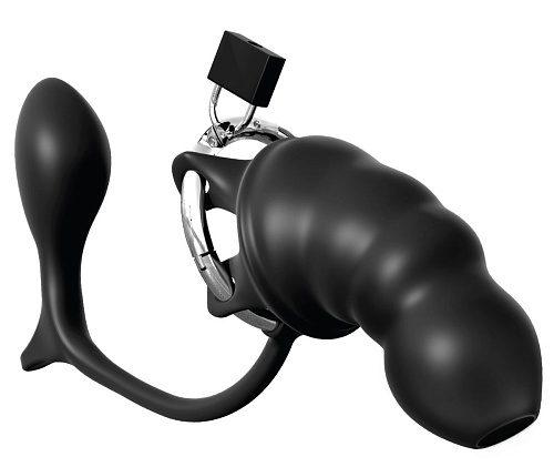 Чёрный мужской пояс верности с анальным плагом Pipedream Ass-Gasm Cock Blocker PD4783-23