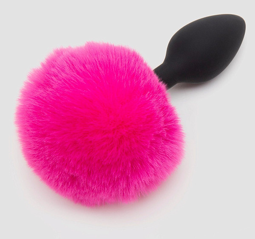 Чёрная анальная пробка с розовым хвостом Happy Rabbit Small Bunny Tail Butt Plug 80243