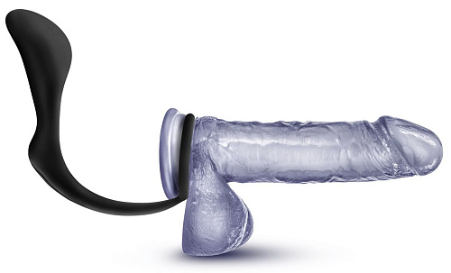 Чёрное эрекционное кольцо с анальным стимулятором Blush Novelties Platinum Cock Ring Plug BL-11245