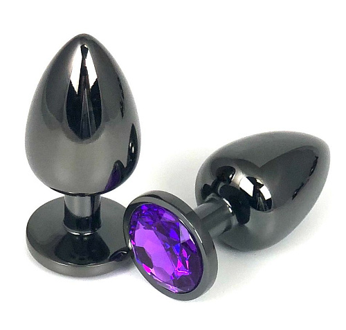 Чёрная металлическая анальная пробка с фиолетовым стразом Vandersex 400-VFL (9 см)