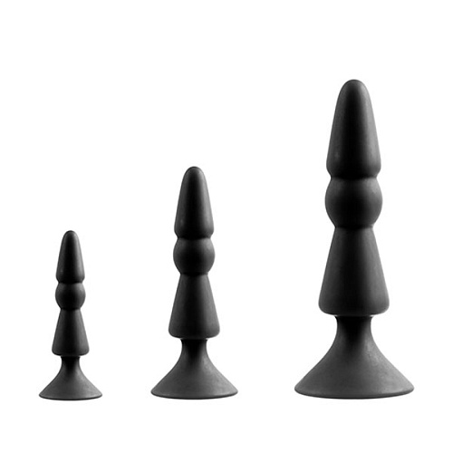 Набор из чёрных анальных силиконовых втулок Dream Toys MENZSTUFF 3-PIECE ANAL CONE SET 21285