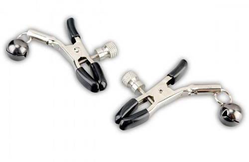 Регулируемые серебристые клипсы для сосков с колокольчиками Lux Fetish LF5207