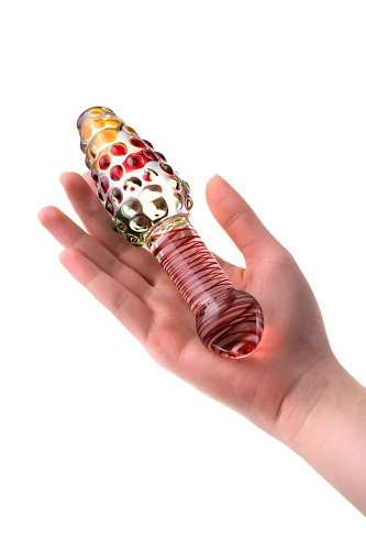 Двусторонний разноцветный стеклянный фаллос с головкой-конусом Sexus 912018