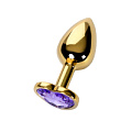 Золотистая анальная втулка с фиолетовым кристаллом-сердечком ToyFa 717016-134 (7 см)