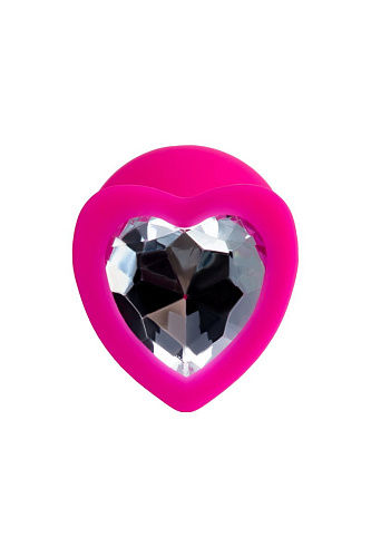 Розовая анальная втулка с прозрачным кристаллом ToyFa Diamond Heart 357025 (8 см)