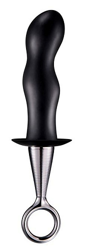 Чёрный изогнутый анальный плаг с серебристой рукояткой Dream Toys ANAL PLUG WITH PLATED HANDLE 21609