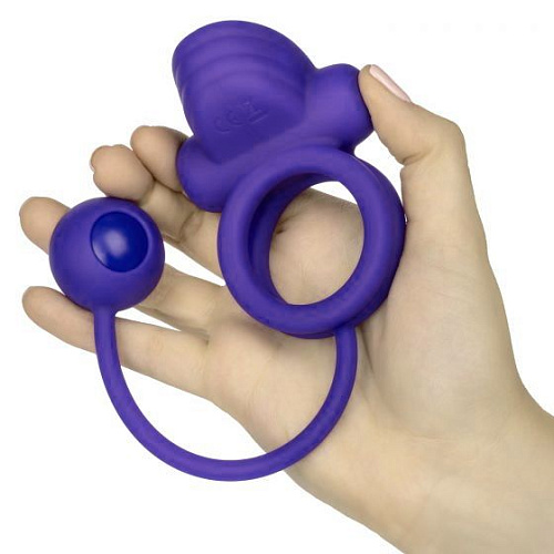 Фиолетовое эрекционное кольцо с утяжелителем California Exotic Novelties Silicone Rechargeable Dual Rockin Rim Enhancer SE-1842-10-3