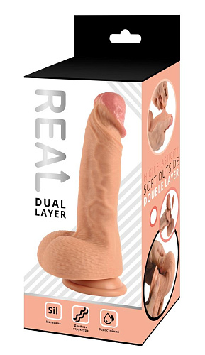 Телесный реалистичный фаллоимитатор Real Dual Layer RDS10020 (20 см)