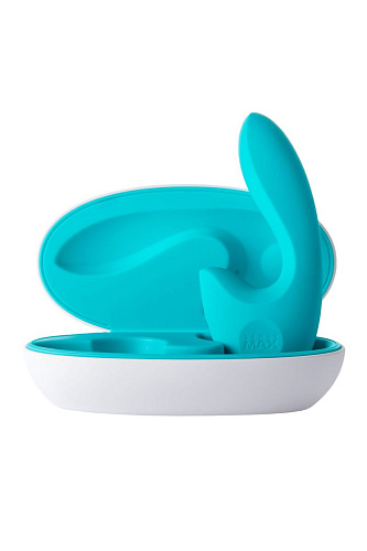 Бирюзовый вибратор с клиторальным стимулятором Sense Max SVT (16 см)