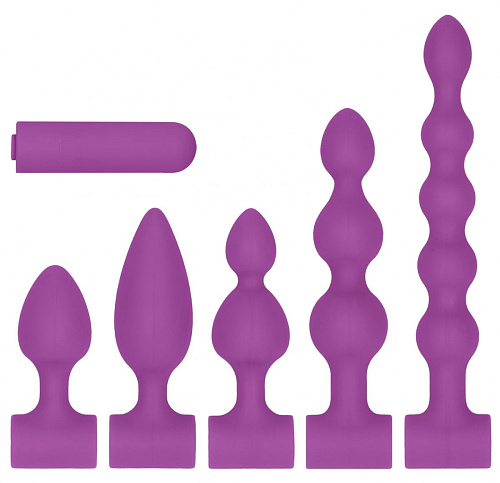 Фиолетовый анальный вибронабор Shots Media BV USB-Rechargeable Anal Set OU444PUR