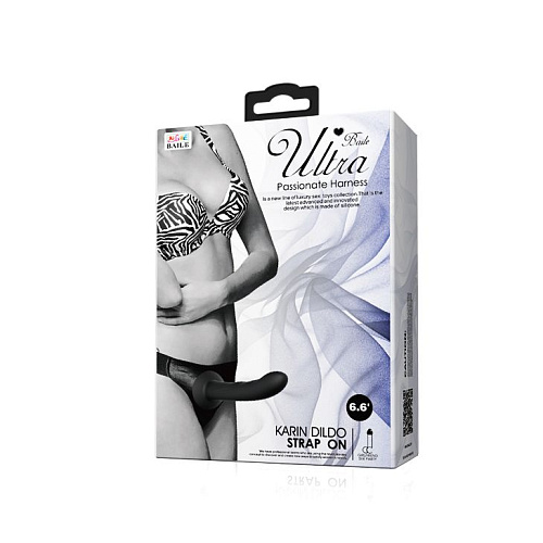 Страпон чёрного цвета на эластичных ремнях Baile Ultra Harness Karin Dildo BW-022051-0801 (16,8 см)
