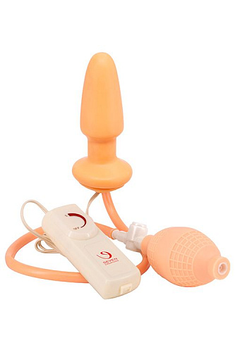 Анальная пробка-вибратор телесного цвета с выносным пультом управления вибрацией Seven Creations 7199PM ACHBX GP (12 см)