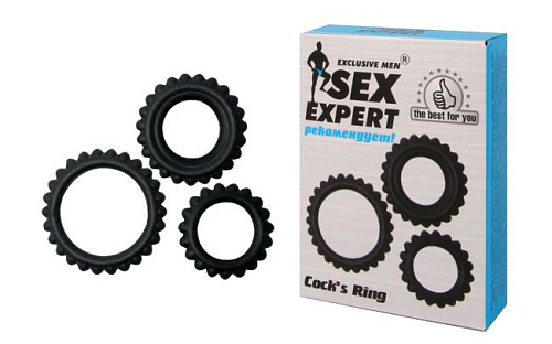 Набор из 3 чёрных эрекционных колец Bior toys Sex Expert SEM-55077