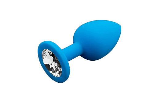 Маленькая голубая силиконовая пробка с прозрачным кристаллом Пикантные штучки DPS024SDIA (7,5 см)