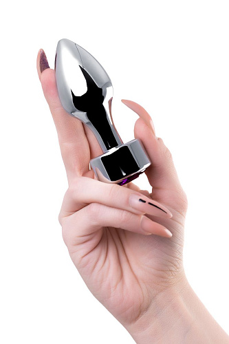 Серебристая анальная пробка с фиолетовым кристаллом Штучки-дрючки 690124 (9,5 см)