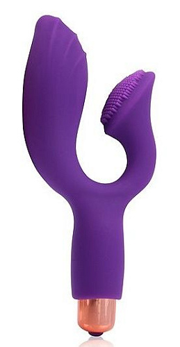 Фиолетовый вибромассажёр с отростком для стимуляции клитора Bior toys Cosmo CSM-23072