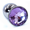 Серебристая анальная пробка с фиолетовым стразом Kanikule KL-H003S (7 см)