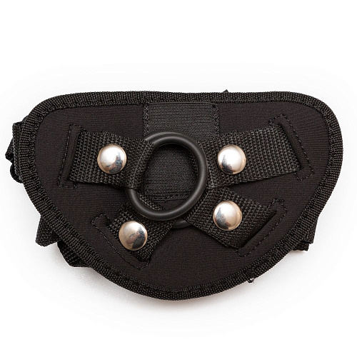 Чёрные трусики для страпона с креплением насадок кольцами Пикантные штучки DP621