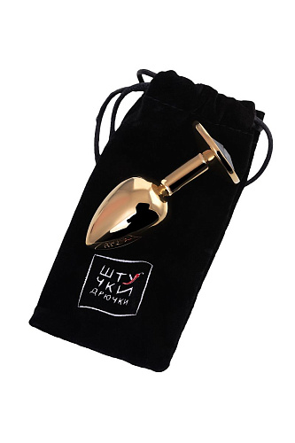 Золотистая гладкая анальная пробка с чёрным кристаллом Штучки-дрючки 690122 (7 см)