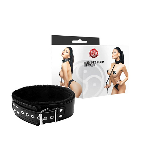 Чёрный ошейник на поводке с карабином Сумерки богов 912-04 BX DD