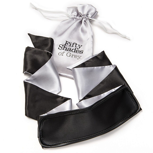 Чёрно-серая повязка на глаза Fifty Shades of Grey Satin Deluxe Blindfold FS-40178