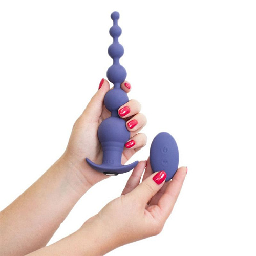 Синяя анальная цепочка с вибрацией и пультом ДУ RestArt Lexi RA-327 (21 см)