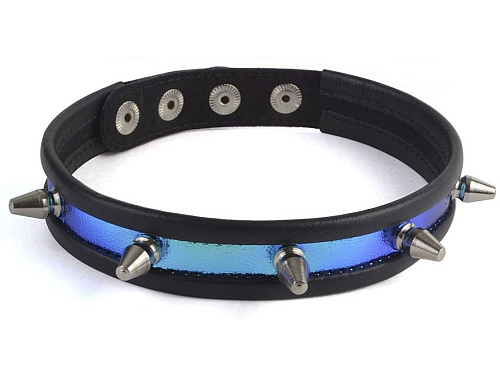 Сине-черный узкий ошейник с шипами Sitabella 3125-19