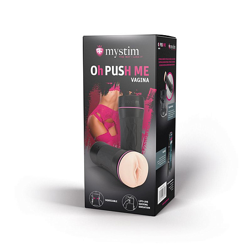 Чёрный мастурбатор-вагина в тубе MyStim Oh Push me 46372