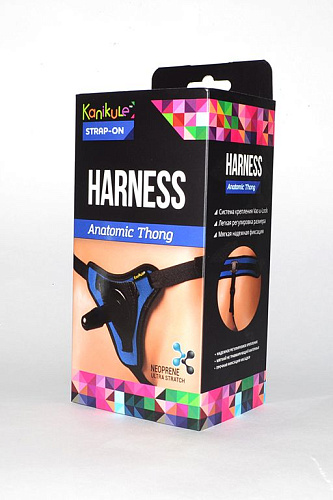 Сине-чёрные трусики с плугом Kanikule Strap-on Harness Anatomic Thong KL-850501