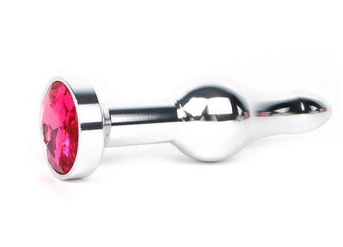 Удлиненная шарикообразная серебристая анальная втулка с малиновым кристаллом Anal Jewelry Plug ZSLV-14 (10,3 см)