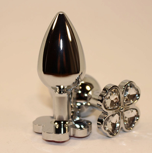 Серебристая пробка с цветком из прозрачных сердечек 4sexdreaM 47439-4 (7 см)