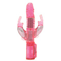 Розовый вибратор с вращающимися шариками и двумя отростками-зайцами Seven Creations 2K753CPR BCD GP (25 см)