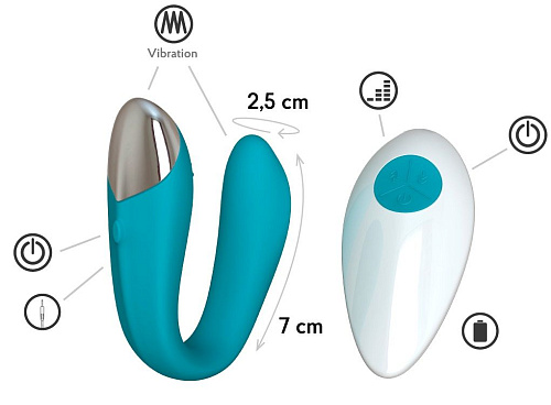 Бирюзовый вибратор для пар с пультом ДУ Le Frivole Fera 06119