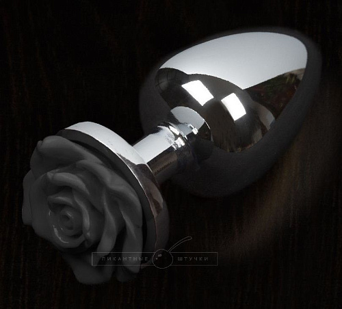 Маленькая анальная пробка с чёрной розочкой Пикантные штучки DPSS005ROSEB (6 см)