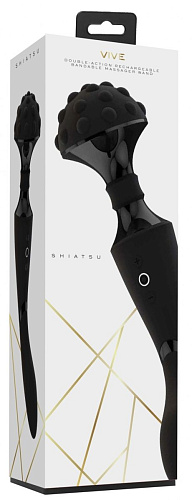 Чёрный двухсторонний вибромассажёр Shots Media BV Shiatsu VIVE027BLK (27 см)