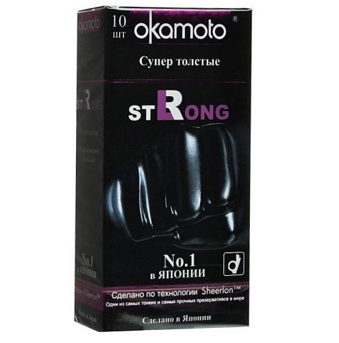 Супер прочные презервативы чёрного цвета Okamoto Strong №10 (10 шт)