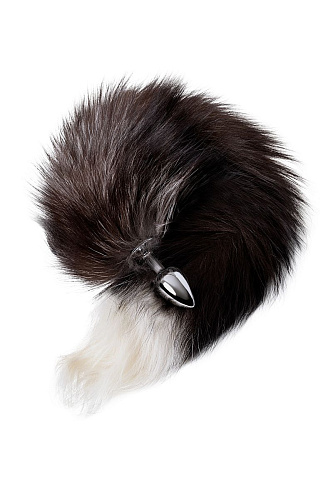 Серебристая металлическая анальная втулка с хвостом чернобурой лисы ToyFa 712026-M (размер M)