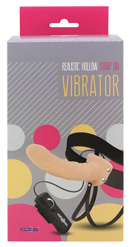Полый страпон телесного цвета с встроенным вибратором Seven Creations 3223-01V-FL_BLK BX G