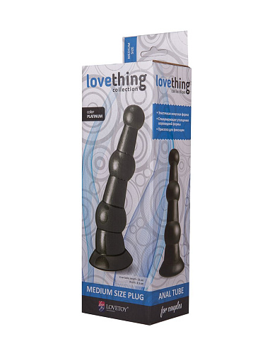Чёрная анальная пробка платинового цвета с изгибом LOVETOY (А-Полимер) 427103 (15 см)