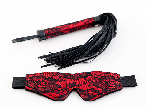 Кружевной набор красного цвета: маска и флоггер ToyFa 716042