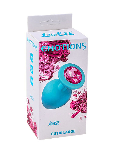 Большая голубая анальная пробка с розовым кристаллом Lola toys Emotions Cutie Large 4013-03Lola (10 см)