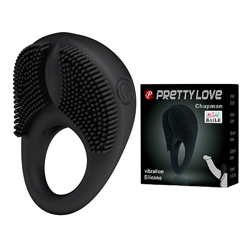 Вибрирующее эрекционное кольцо чёрного цвета с щетинками Baile BI-210141-0801