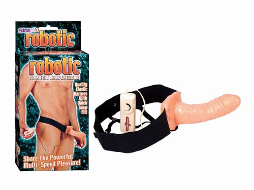 Мужской телесный фаллопротез с вибратором на чёрных эластичных стропах Gopaldas PG77CFV-FL BX GP