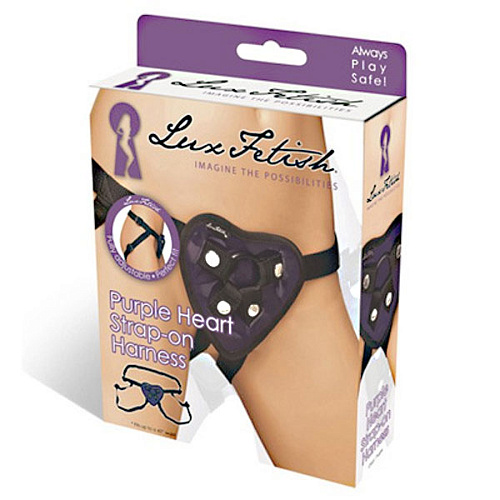 Чёрные трусики с фиолетовым сердечком для страпона Lux Fetish LF1361-PUR