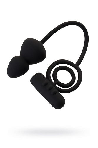 Чёрное эрекционное кольцо с вибростимулятором и анальным хвостом Erotist 541306