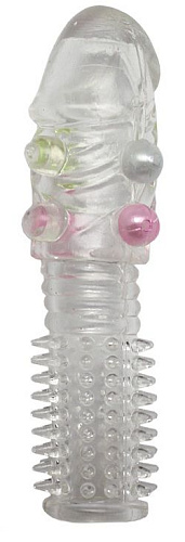 Прозрачная насадка с шипиками и бусинами Play Star NC-248 (14,5 см)