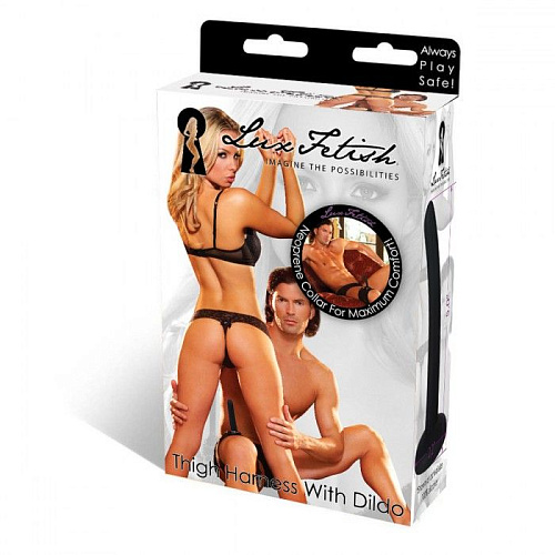 Чёрный страпон с поясом для крепления на ноге Lux Fetish LF1662 (12 см)
