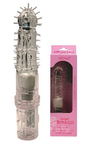 Прозрачный вибратор-ротатор с шипами Tonga 210061 (16 см)