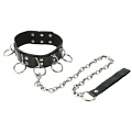 Чёрный средний ошейник с кольцами и поводком Пикантные штучки DP079